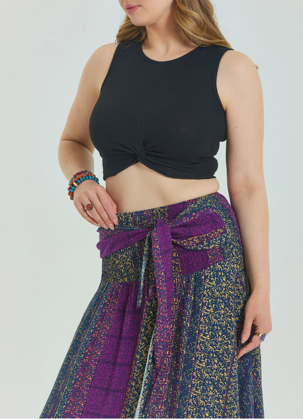 Purple Plus Size Skirt with Waist Tie 4596